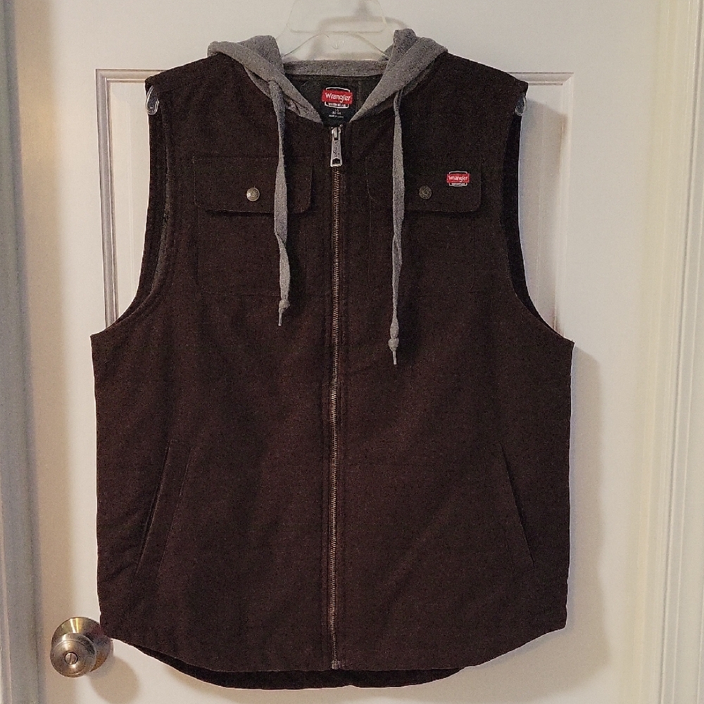 Wrangler Brown Vest with Gray Hood